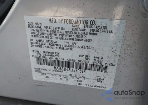 2020 Ford Ecosport S из США, поврежденный, VIN MAJ6S3FL3LC370598